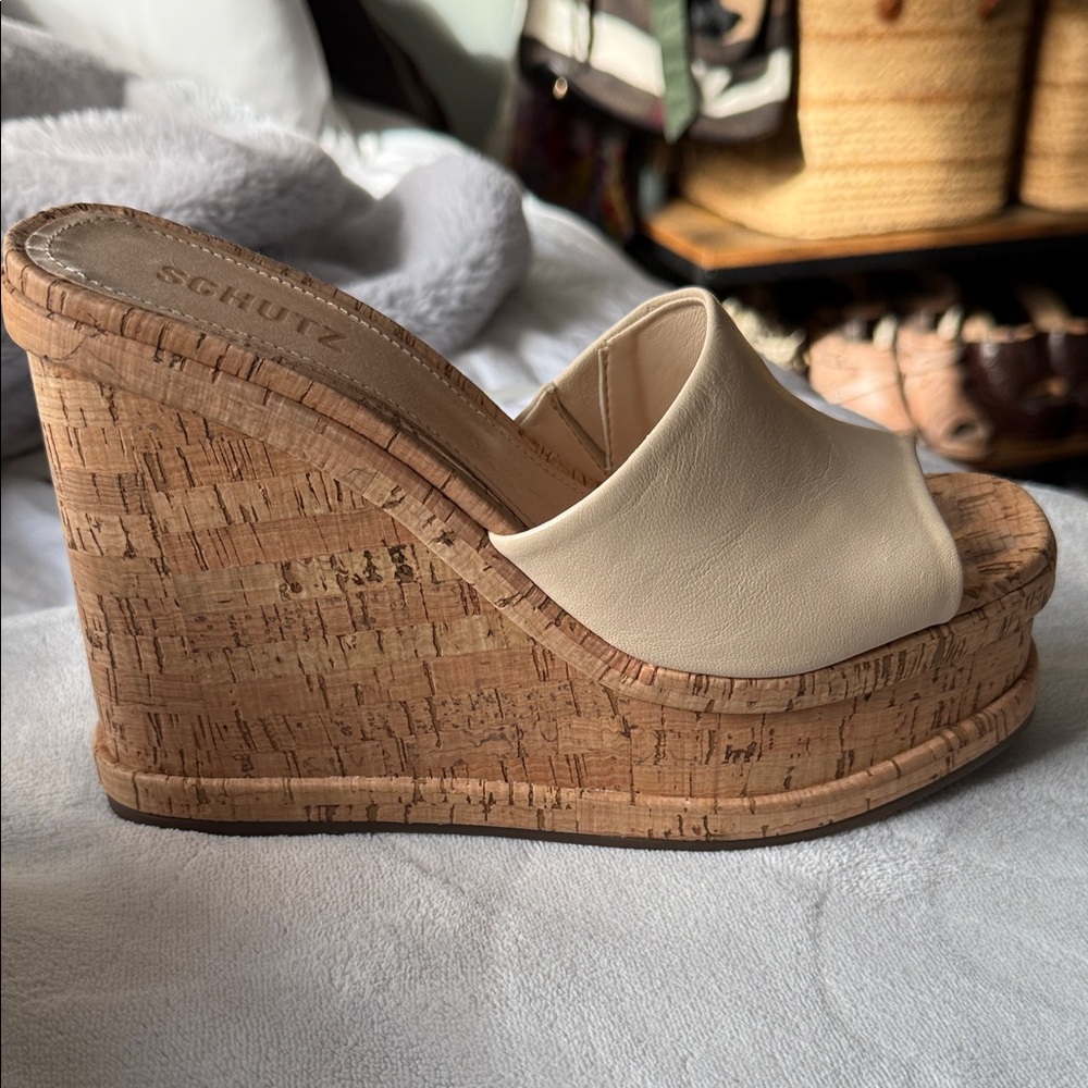 SCHUTZ Cream Wedge Sandals - Picture 7 of 9